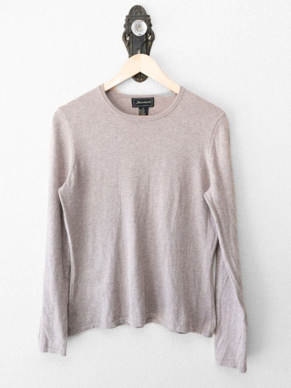 Jillanova Sweater Womens M Taupe Cotton Cashmere Crew Neck Lightweight Knit
